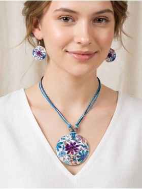 Fashion Flower Print Necklace and Earrings Set